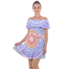 Pretty Pastel Boho Hippie Mandala Off Shoulder Velour Dress by CrypticFragmentsDesign