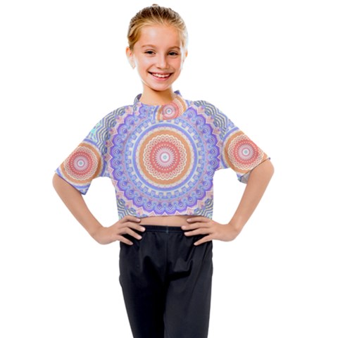 Pretty Pastel Boho Hippie Mandala Kids Mock Neck Tee by CrypticFragmentsDesign