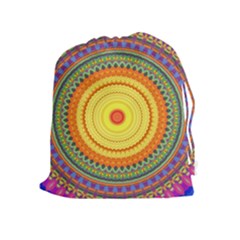 Neon Calliope Kaleidoscope Mandala Drawstring Pouch (xl) by CrypticFragmentsDesign