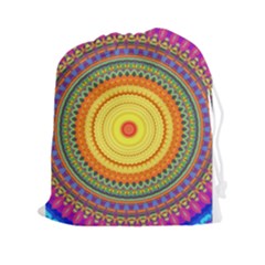 Neon Calliope Kaleidoscope Mandala Drawstring Pouch (2xl) by CrypticFragmentsDesign