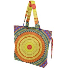 Neon Calliope Kaleidoscope Mandala Drawstring Tote Bag by CrypticFragmentsDesign