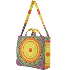 Neon Calliope Kaleidoscope Mandala Square Shoulder Tote Bag by CrypticFragmentsDesign