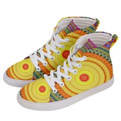 Neon Calliope Kaleidoscope Mandala Men s Hi-top Skate Sneakers by CrypticFragmentsDesign