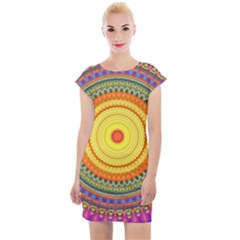 Neon Calliope Kaleidoscope Mandala Cap Sleeve Bodycon Dress by CrypticFragmentsDesign