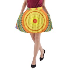 Neon Calliope Kaleidoscope Mandala A-line Pocket Skirt by CrypticFragmentsDesign