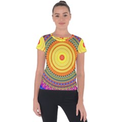 Neon Calliope Kaleidoscope Mandala Short Sleeve Sports Top  by CrypticFragmentsDesign