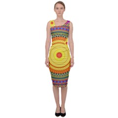 Neon Calliope Kaleidoscope Mandala Sleeveless Pencil Dress by CrypticFragmentsDesign