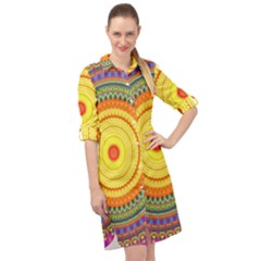 Neon Calliope Kaleidoscope Mandala Long Sleeve Mini Shirt Dress by CrypticFragmentsDesign