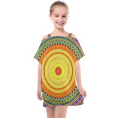 Neon Calliope Kaleidoscope Mandala Kids  One Piece Chiffon Dress by CrypticFragmentsDesign