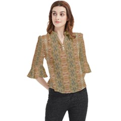 Vintage Ornate Geometric Pattern Loose Horn Sleeve Chiffon Blouse