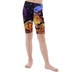 Nebula Starry Night Skies Abstract Art Kids  Mid Length Swim Shorts by CrypticFragmentsDesign