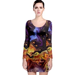 Nebula Starry Night Skies Abstract Art Long Sleeve Bodycon Dress by CrypticFragmentsDesign