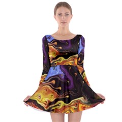 Nebula Starry Night Skies Abstract Art Long Sleeve Skater Dress by CrypticFragmentsDesign