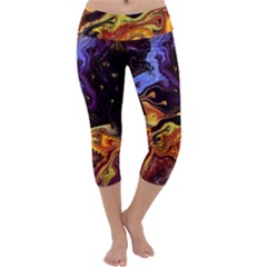 Nebula Starry Night Skies Abstract Art Capri Yoga Leggings by CrypticFragmentsDesign