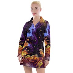 Nebula Starry Night Skies Abstract Art Women s Long Sleeve Casual Dress by CrypticFragmentsDesign