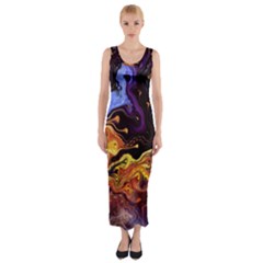 Nebula Starry Night Skies Abstract Art Fitted Maxi Dress by CrypticFragmentsDesign