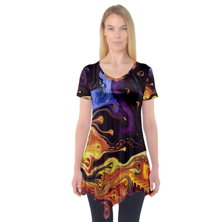 Nebula Starry Night Skies Abstract Art Short Sleeve Tunic 