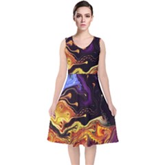 Nebula Starry Night Skies Abstract Art V-neck Midi Sleeveless Dress  by CrypticFragmentsDesign