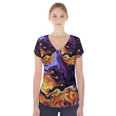 Nebula Starry Night Skies Abstract Art Short Sleeve Front Detail Top by CrypticFragmentsDesign