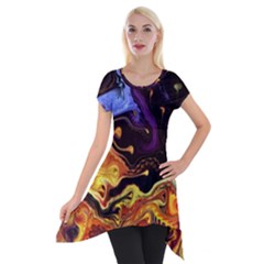 Nebula Starry Night Skies Abstract Art Short Sleeve Side Drop Tunic by CrypticFragmentsDesign