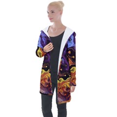 Nebula Starry Night Skies Abstract Art Longline Hooded Cardigan by CrypticFragmentsDesign