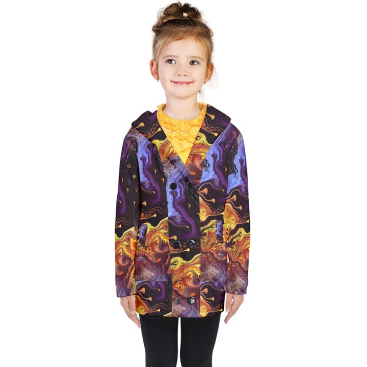 Nebula Starry Night Skies Abstract Art Kids  Double Breasted Button Coat