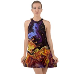 Nebula Starry Night Skies Abstract Art Halter Tie Back Chiffon Dress by CrypticFragmentsDesign