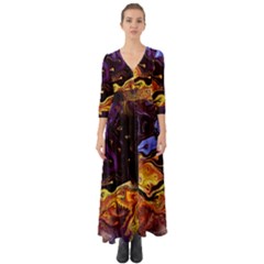 Nebula Starry Night Skies Abstract Art Button Up Boho Maxi Dress by CrypticFragmentsDesign