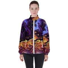 Nebula Starry Night Skies Abstract Art Women s High Neck Windbreaker by CrypticFragmentsDesign