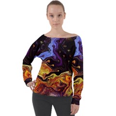 Nebula Starry Night Skies Abstract Art Off Shoulder Long Sleeve Velour Top by CrypticFragmentsDesign