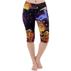 Nebula Starry Night Skies Abstract Art Lightweight Velour Cropped Yoga Leggings by CrypticFragmentsDesign