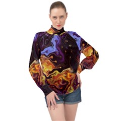 Nebula Starry Night Skies Abstract Art High Neck Long Sleeve Chiffon Top by CrypticFragmentsDesign