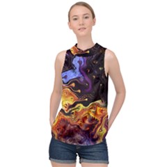 Nebula Starry Night Skies Abstract Art High Neck Satin Top by CrypticFragmentsDesign