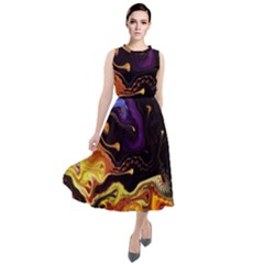 Nebula Starry Night Skies Abstract Art Round Neck Boho Dress by CrypticFragmentsDesign