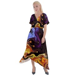 Nebula Starry Night Skies Abstract Art Cross Front Sharkbite Hem Maxi Dress by CrypticFragmentsDesign