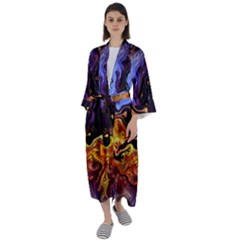 Nebula Starry Night Skies Abstract Art Maxi Satin Kimono by CrypticFragmentsDesign