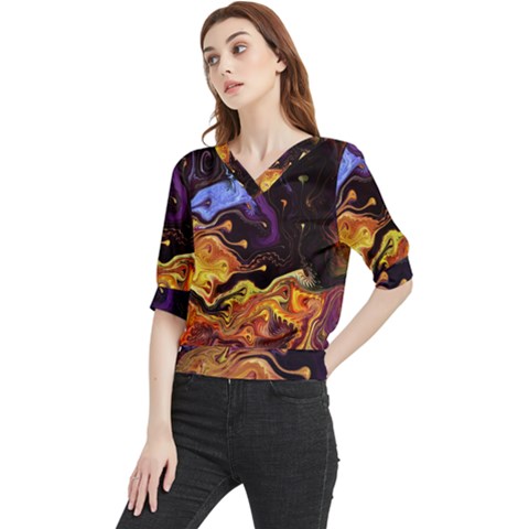 Nebula Starry Night Skies Abstract Art Quarter Sleeve Blouse by CrypticFragmentsDesign