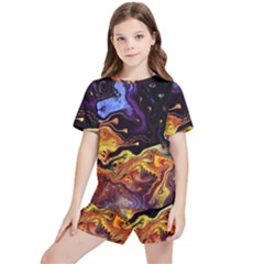 Nebula Starry Night Skies Abstract Art Kids  Tee And Sports Shorts Set by CrypticFragmentsDesign