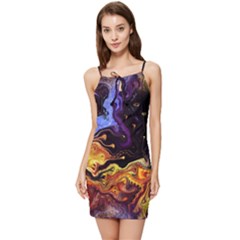 Nebula Starry Night Skies Abstract Art Summer Tie Front Dress by CrypticFragmentsDesign