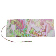 Boho Hippie Trippy Psychedelic Abstract Hot Pink Lime Green Roll Up Canvas Pencil Holder (s) by CrypticFragmentsDesign