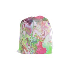 Boho Hippie Trippy Psychedelic Abstract Hot Pink Lime Green Drawstring Pouch (medium) by CrypticFragmentsDesign