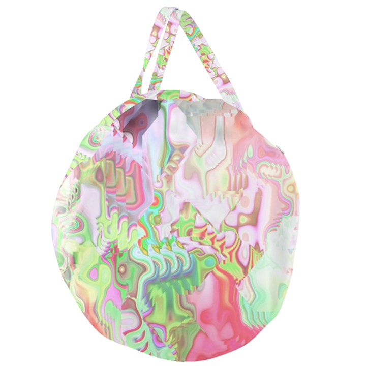 Boho Hippie Trippy Psychedelic Abstract Hot Pink Lime Green Giant Round Zipper Tote