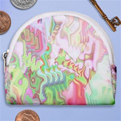 Boho Hippie Trippy Psychedelic Abstract Hot Pink Lime Green Horseshoe Style Canvas Pouch by CrypticFragmentsDesign