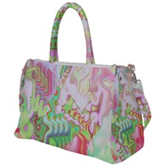 Boho Hippie Trippy Psychedelic Abstract Hot Pink Lime Green Duffel Travel Bag by CrypticFragmentsDesign