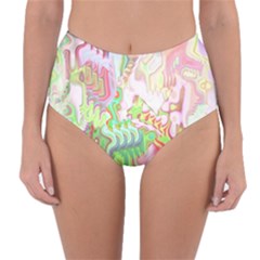 Boho Hippie Trippy Psychedelic Abstract Hot Pink Lime Green Reversible High-waist Bikini Bottoms by CrypticFragmentsDesign