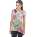 Boho Hippie Trippy Psychedelic Abstract Hot Pink Lime Green Cap Sleeve High Low Top View1