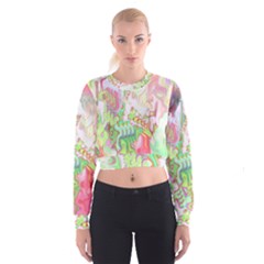 Boho Hippie Trippy Psychedelic Abstract Hot Pink Lime Green Cropped Sweatshirt by CrypticFragmentsDesign