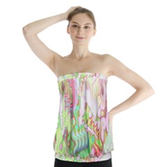 Boho Hippie Trippy Psychedelic Abstract Hot Pink Lime Green Strapless Top by CrypticFragmentsDesign