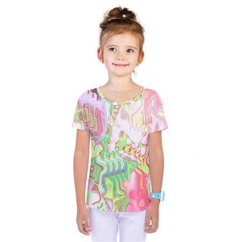 Boho Hippie Trippy Psychedelic Abstract Hot Pink Lime Green Kids  One Piece Tee by CrypticFragmentsDesign