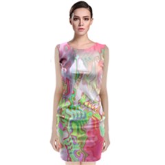 Boho Hippie Trippy Psychedelic Abstract Hot Pink Lime Green Sleeveless Velvet Midi Dress by CrypticFragmentsDesign